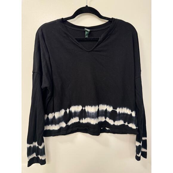 Wild Fable Large Boxy Long Sleeve Black and Tie Dye Cotton Tee Top - Picture 1 of 5